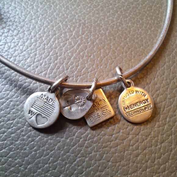 Alex And Ani Bangle Bracelet Blue Teardrop Tiny Charms - Picture 2 of 5